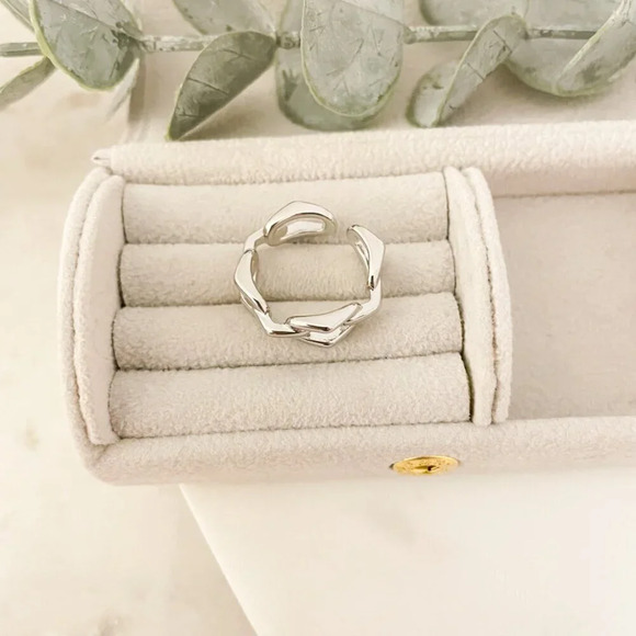 925 Sterling Silver Chain Link Ring Band Midi Ring Thumb Ring Adjustable Ring - Picture 6 of 9